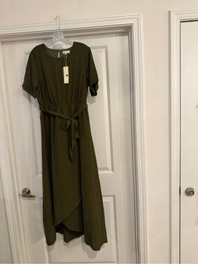 Roolee Olive Green Tie-Waist Maxi Dress #M10